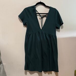 Deep Green V-Neck Short Sleeve Women's Dress